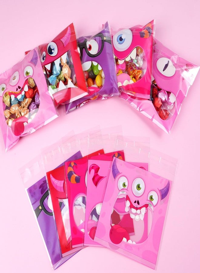 Hallswl 200pcs Valentines Day Cellophane Gift Bags Bulk for Kids,4 * 4inch Valentine Monster Self Adhesive Treat Candy Cookie Goodies Bag Valentine's Day Gift Exchange Classroom Favors - Image 4
